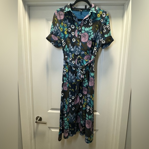 J.Crew Abigail Borg Dress, Multi Color, Size 6, Buttons up the front + waist tie - Picture 3 of 8